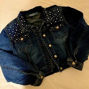 Studded Rhinestone Look Jean Jacket